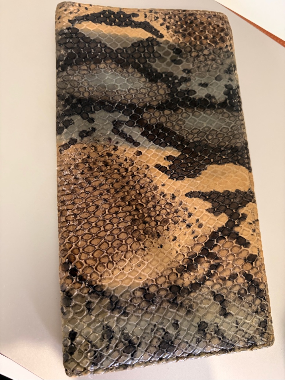 Snake-Print Long Wallet in Brown and Tan